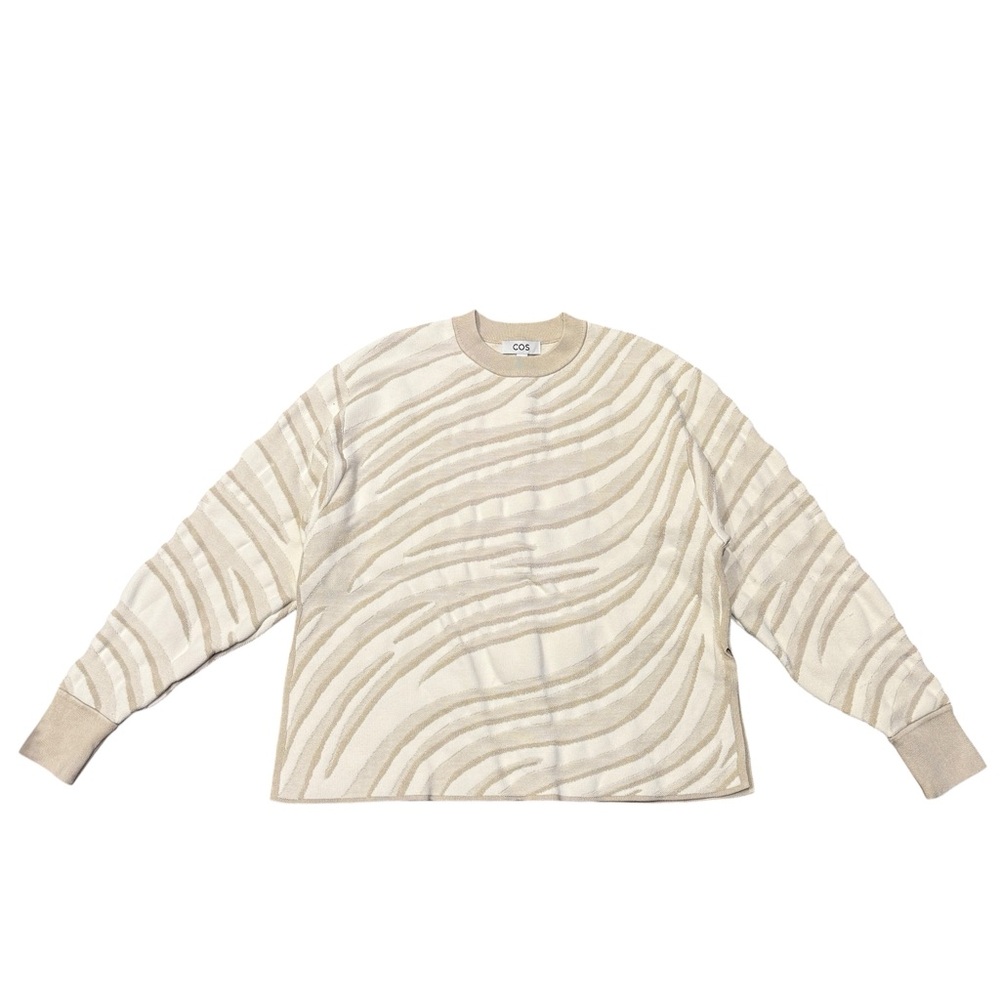 COS Zebra Jacquard Knit Cream Tan Sweater Women’s Sz S